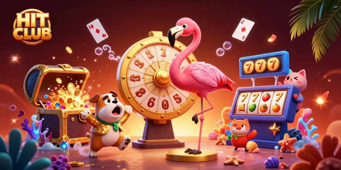 Spin the HIT CLUB prize wheel for winning fun and excitement in a vibrant casino scene.
