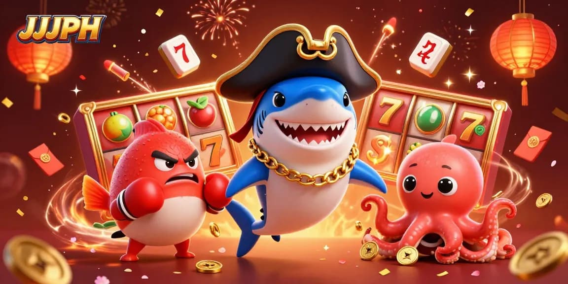 Experience the excitement at JJJPH with playful characters and vibrant casino elements.