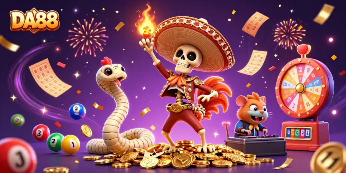 Experience thrilling wins at DA88 with colorful lottery elements and vibrant celebration!