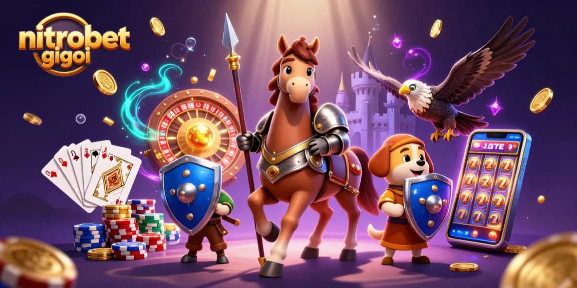 Scopri i giochi NitroBet con monete d'oro e slot machine in un'illustrazione coinvolgente.