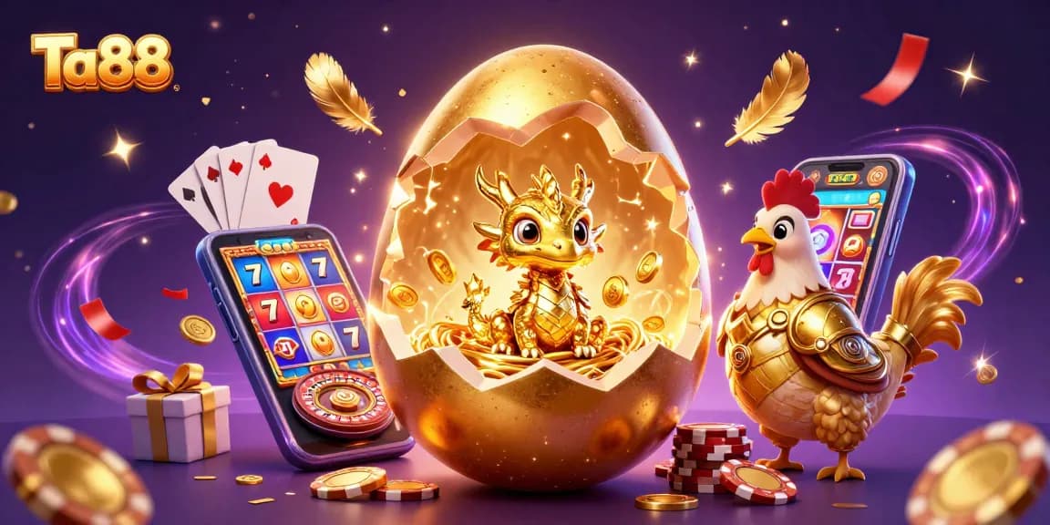 Experience the thrilling world of Ta88 with a golden dragon and vibrant casino elements.