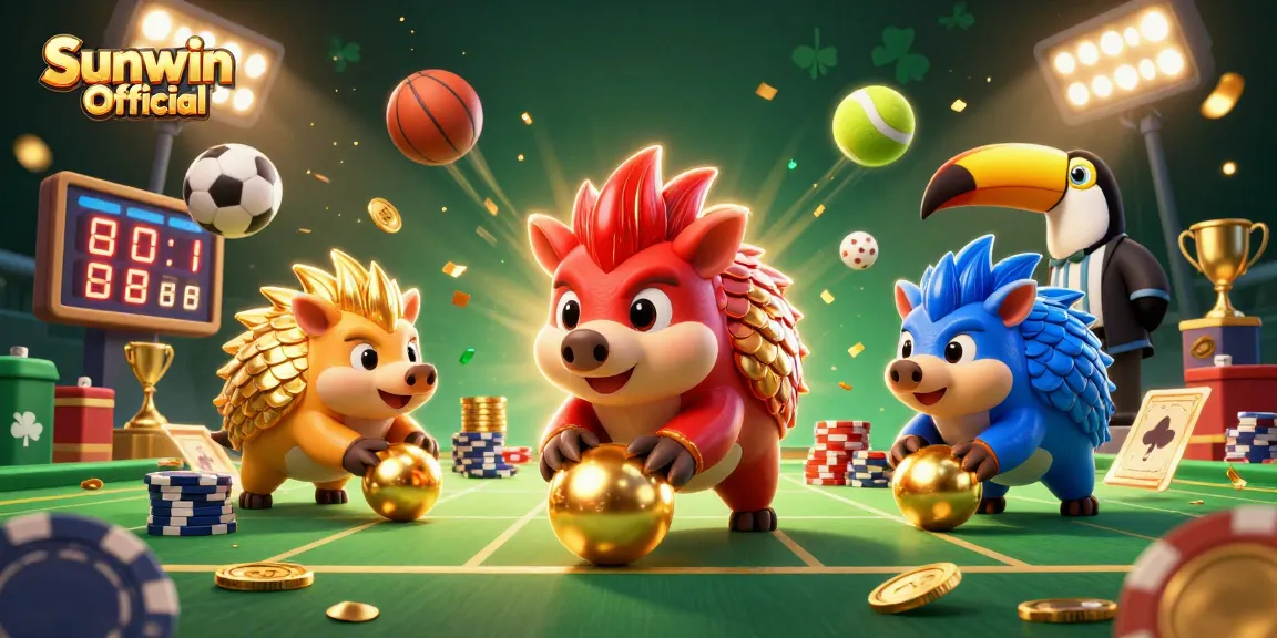 Engage with the dynamic scene of Sunwin Official featuring rival pangolins and exciting casino elements.
