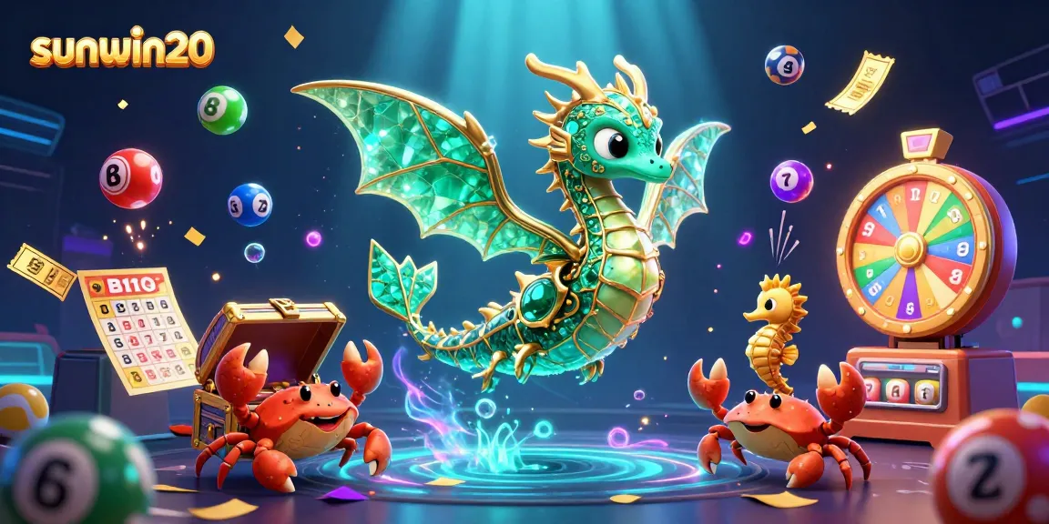 Play thrilling games at sunwin20 with a vibrant sea dragon and festive gambling elements!