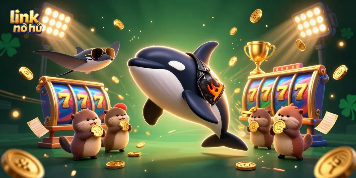 Engage with link nổ hũ in this vibrant 3D illustration featuring dynamic casino elements and animated characters.