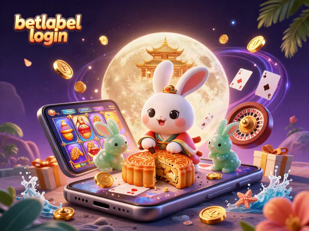 Experience the thrill of betting with betlabel login featuring a vivid 3D illustration of a moon rabbit and gaming elements.
