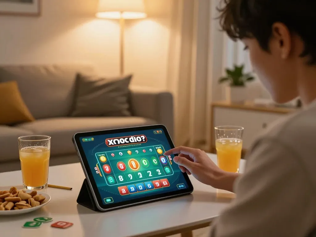 xóc đĩa online gameplay on tablet in a cozy home environment with ambient lighting