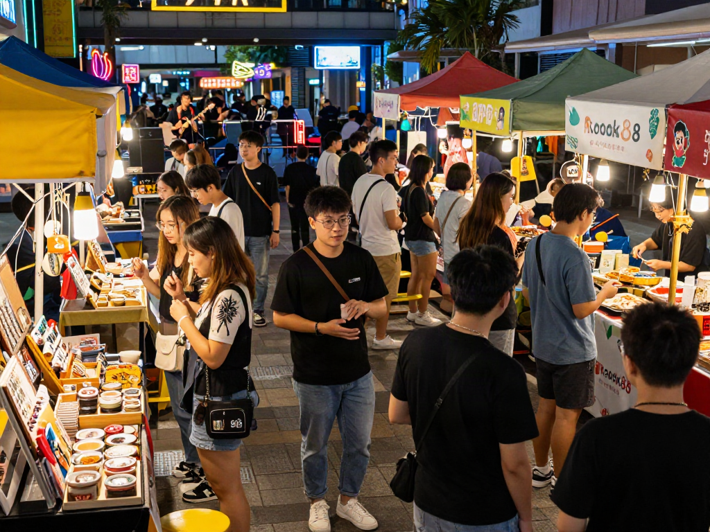 Vibrant urban marketplace energy during nightlife showcasing community and culture in rokok88.